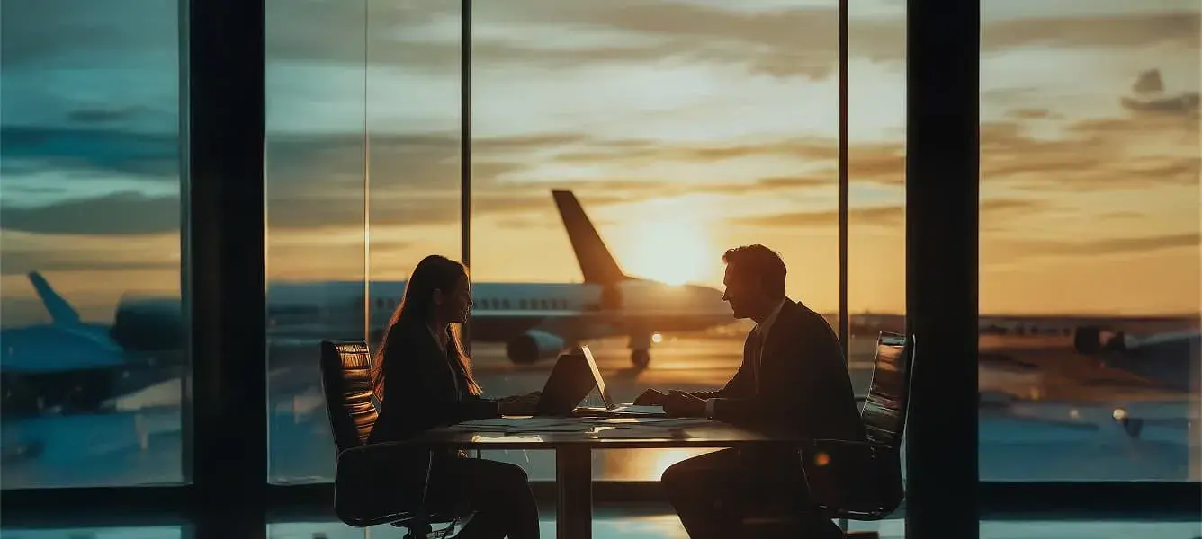 Aviation professionals discussing aircraft spare parts