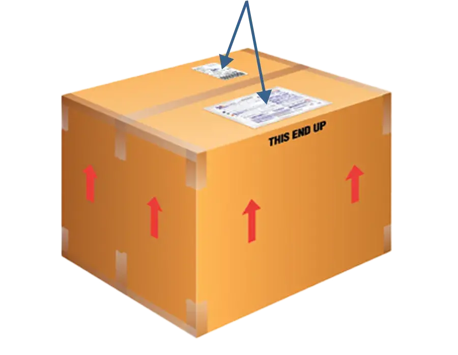 Box with Fragile and This Side Up handling labels