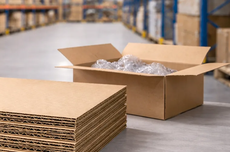 Stack of double-wall corrugated cardboard boxes