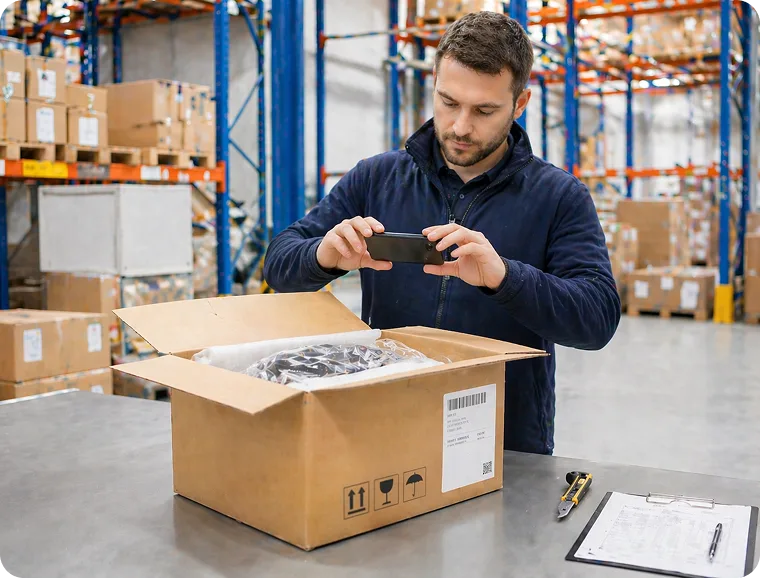 Buyer recording the unboxing process